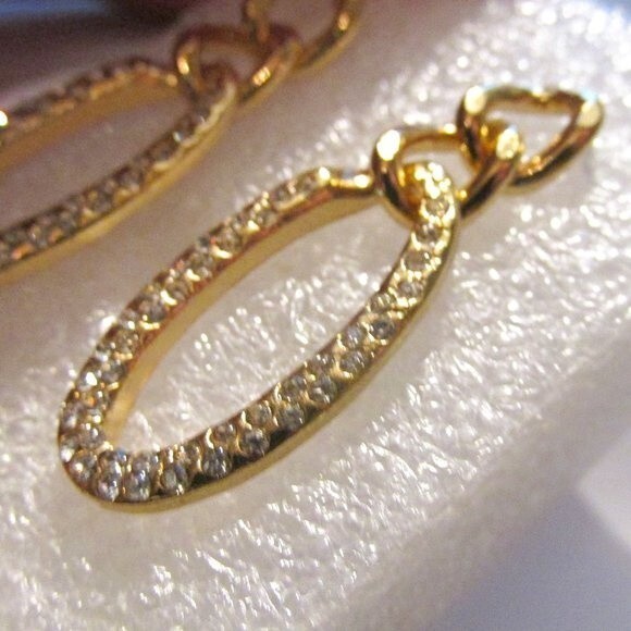 Vintage Twist Oval Crystal 14k Gold Dipped Post Drop Earrings - Picture 5 of 8